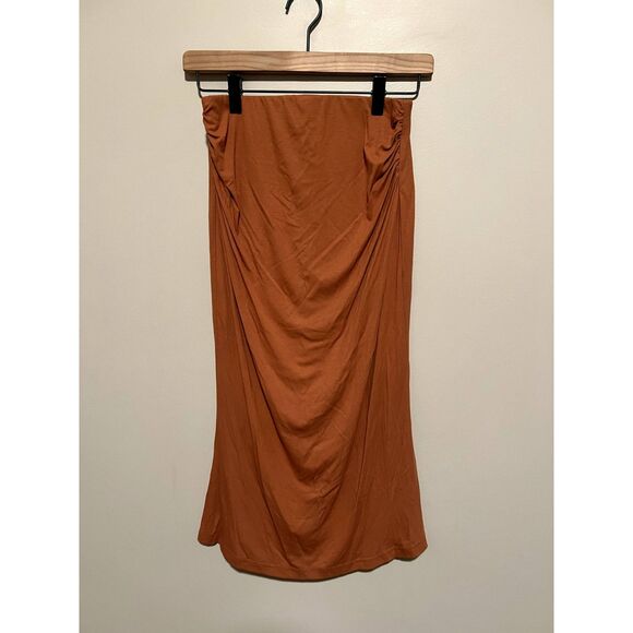 NWT OGLmove Ruched Side Mermaid Midi Skirt Burnt Orange Women's Size Small - Picture 3 of 8